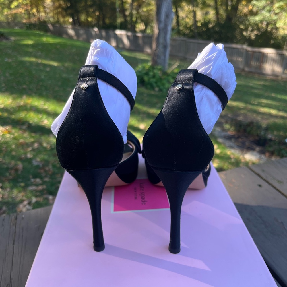 ♠️KATE SPADE BRIDAL BOW BLACK SATIN HEELS SANDALS 9 - Picture 10 of 13